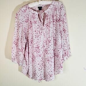Torrid Floral Blouse Sz 2X white Pink Cottagecore Prairiecore Bohemian Festival